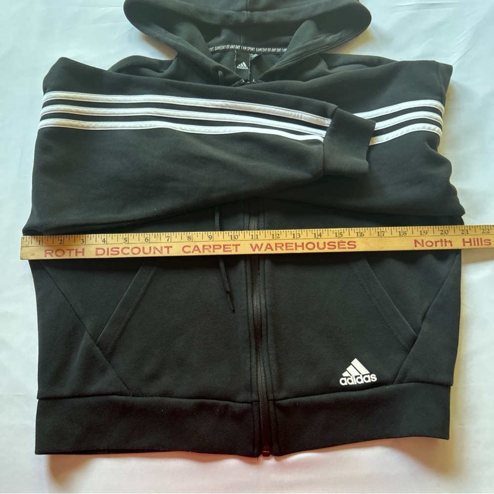 Adidas Cropped Hoodie Women’s Sz S Black/White Full Zip Front Pockets - Picture 4 of 8